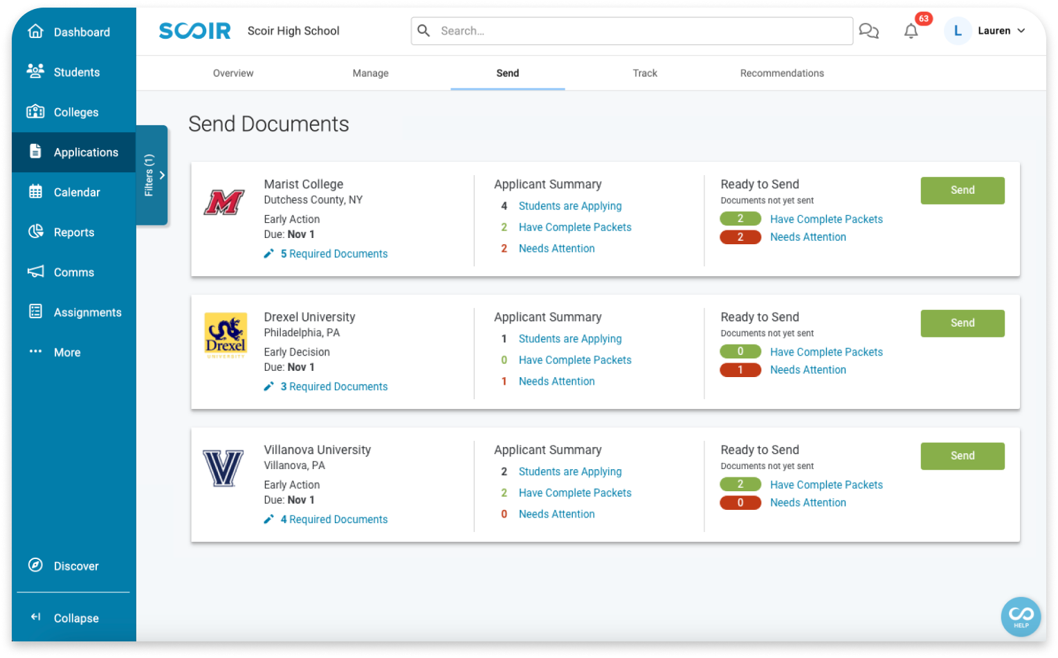 Sending Docs Feature for High Schools Scoir
